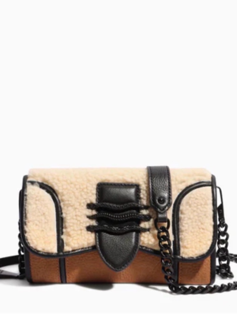 Aimee Kestenberg Cream Shearling and Tan Crossbody with Black Trim